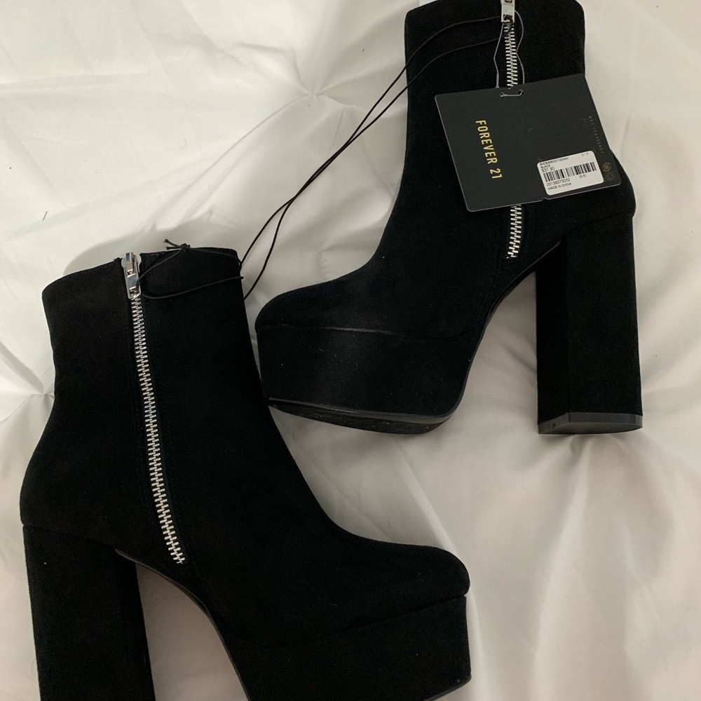 Faux Suede Platform Ankle Boots